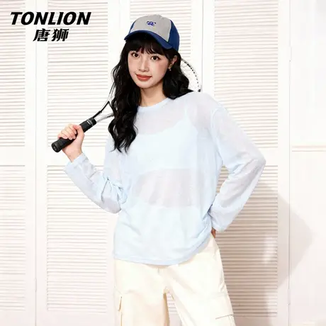 唐狮官方宽松罩衫女2026新款春夏轻薄长袖t恤圆领宽松纯欲上衣VC商品大图