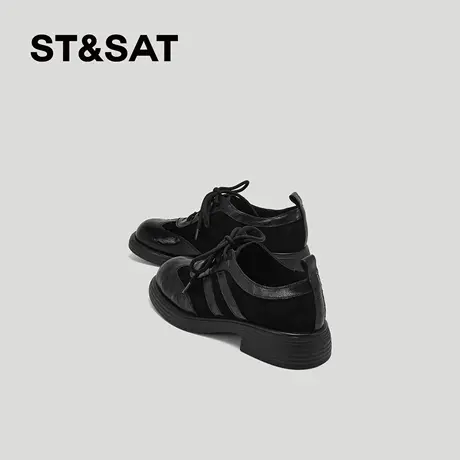 星期六德训鞋女2026爆款英伦风真皮乐福鞋圆头系带平底百搭小皮鞋商品大图