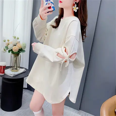 设计感绑带时尚圆领卫衣女秋季2023年新款宽松洋气减龄中长款上衣商品大图