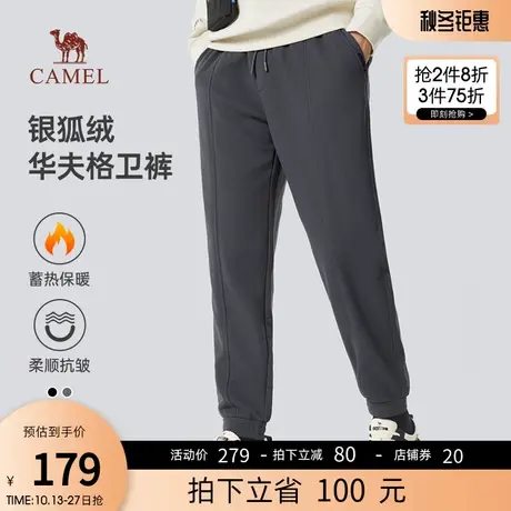 骆驼男装运动裤男秋冬季2023新款银狐绒加厚宽松抗皱华夫格休闲裤商品大图