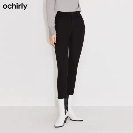 ochirly欧时力 暖姜绒发热牛仔长裤女 新款春装高腰图片