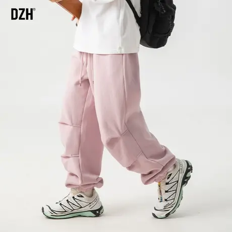 男士粉色加绒裤子男款休闲裤男冬季加厚男裤2023新款束脚裤伞兵裤商品大图