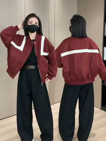 欧货夹棉棒球服外套女2023秋冬新款立领短款宽松百搭上衣时尚女装商品大图