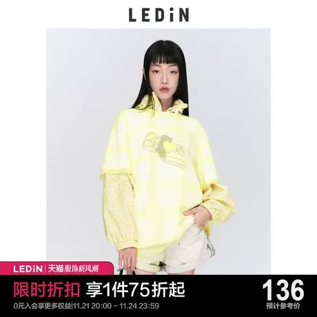 乐町格纹短袖T恤女夏季新款趣味凉感上衣C1DAC2211图片