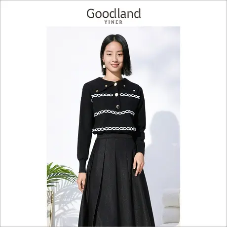 *Goodland美地女装冬季法兰慵懒风套头公主袖针织衫商品大图