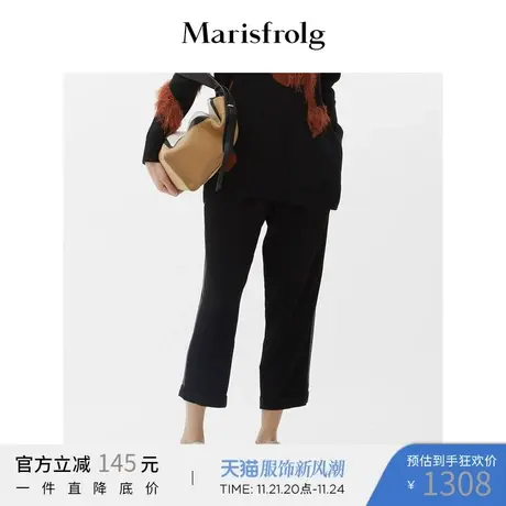 【商场同款】玛丝菲尔春季新款三醋纤黑色卷边直筒休闲裤女图片