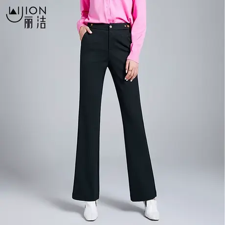 丽洁女裤春秋新款微喇裤女高腰修身休闲西装长裤垂感黑色喇叭裤子商品大图