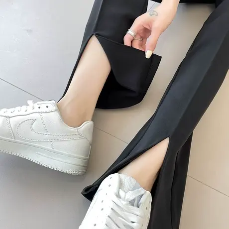 开叉冰丝微喇裤女夏季薄款高腰显瘦西裤休闲垂感修身喇叭西装长裤商品大图