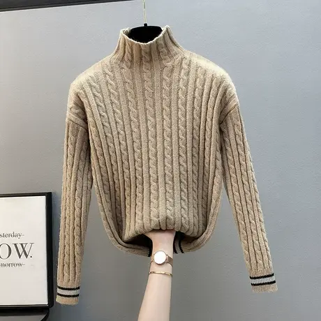 半高领毛衣女士宽松外穿2023年秋季新款针织衫百搭打底麻花上衣商品大图