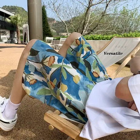 夏季冰丝沙滩裤男潮牌宽松大码薄款速干五分裤子花短裤潮流大裤衩商品大图