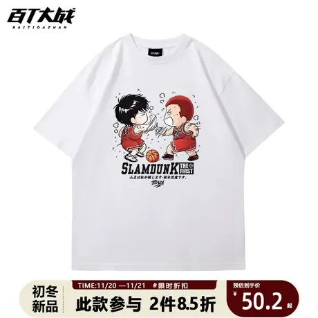 男生t恤短袖日系Q版灌篮高手樱木花道流川枫经典拍手动漫情侣衣服商品大图