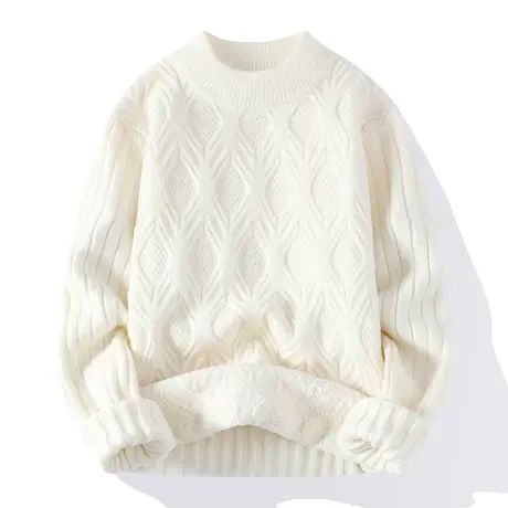 米色毛衣男士潮流圆领麻花纹线衣秋冬季宽松休闲针织衫男加厚慵懒商品大图