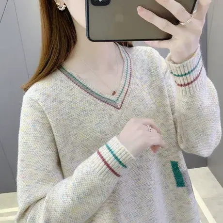 2025早春新款V领宽松针织打底衫女内搭百搭毛衣外穿洋气爆款春秋商品大图