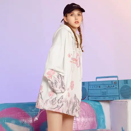 YEP甜辣系卫衣女oversize新款中性时尚洋气连帽春秋女装新款图片