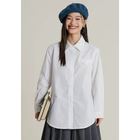 弥古白色纯棉衬衫女上衣长袖高级感春款女装叠穿打底内搭法式衬衣商品大图