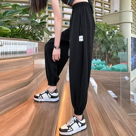 冰丝运动裤女春夏季薄款黑色小个子宽松束脚休闲速干哈伦灯笼裤商品大图