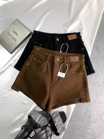 2023冬季新款加绒牛仔短裤高腰显瘦加厚保暖阔腿裤皮牌a字包臀裤商品大图