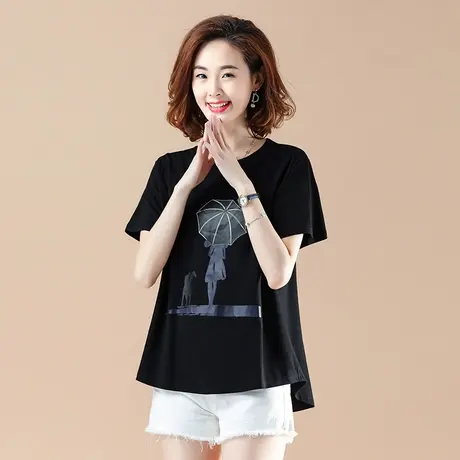 宽松短袖T恤女全棉夏季加肥加大码女装显瘦圆领休闲中年妈妈体恤图片