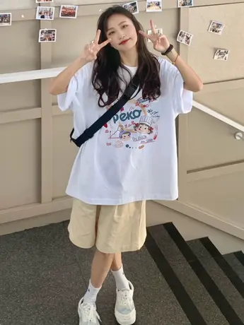 美式复古仿棉短袖T恤女夏季2023新款设计感小众宽松显瘦体恤上衣商品大图