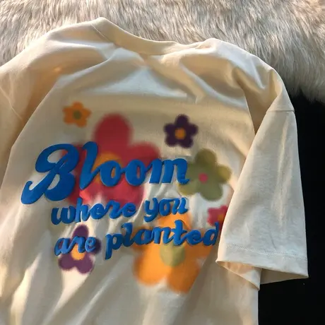 盐系大码短袖T恤女夏季胖妹妹穿搭原宿风设计感减龄遮肉纯棉上衣商品大图