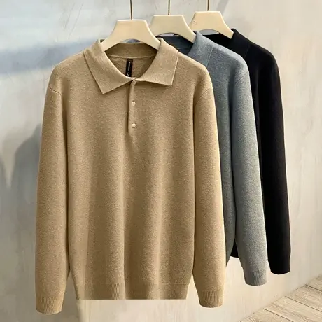 长袖polo衫男秋季新款针织毛衣复古轻熟风男装宽松翻领休闲t恤潮商品大图