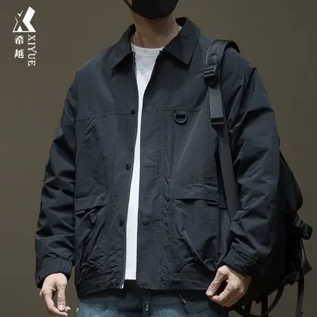 希越多口袋防水夹克男秋冬工装风立领冲锋衣外套宽松大码登山服潮商品大图