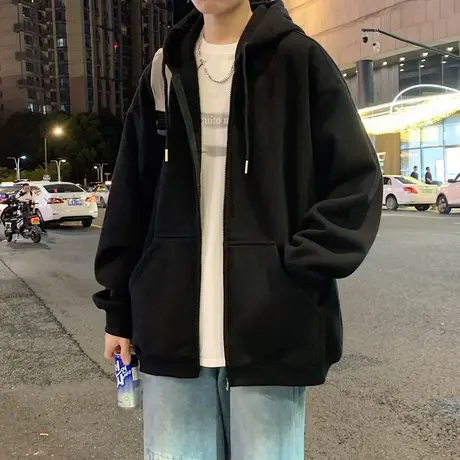 黑色夹克男士2023潮牌开衫春秋季棒球上衣服卫衣男款休闲外套秋装商品大图