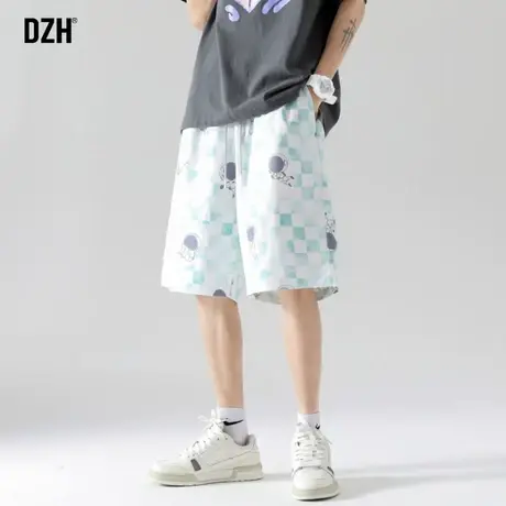 男生格子五分裤男夏季薄款宽松短裤运动裤半截裤2023新款裤子男款商品大图