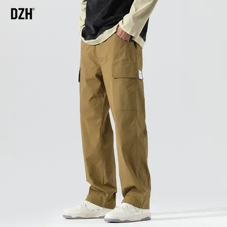 男士咖色宽松裤子男直筒秋季潮牌休闲长裤2023年新款直筒裤工装裤商品大图