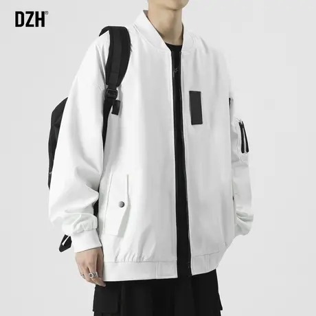 男士棒球服男款oversize外套男春秋款潮牌休闲上衣飞行员夹克白色商品大图