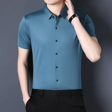 高级感衬衫男免烫寸衫潮流夏季2023新款商务休闲短袖无痕衬衣潮牌商品大图