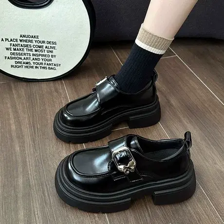 复古单鞋一脚蹬学院风玛丽珍女鞋2023秋季新款蝴蝶魔术贴小皮鞋商品大图