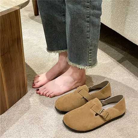 复古勃肯鞋女2024春季新款懒人单鞋一脚蹬日系丑萌博肯包头豆豆鞋商品大图