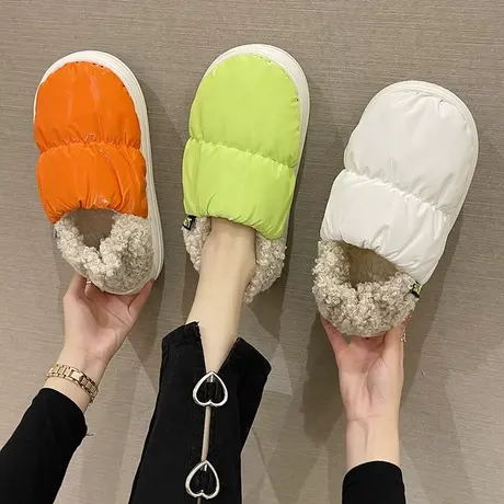 踩屎感棉拖鞋女包跟冬季可外穿家居室内产后月子厚底防水加绒棉鞋商品大图
