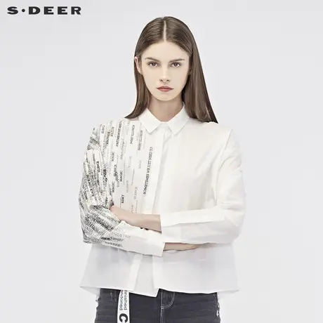 sdeer圣迪奥2019秋装新款女装翻领泼墨字母衬衫S19180548图片