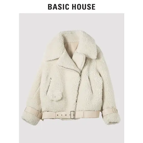 Basic House/百家好冬季女装韩风时尚拼接羊羔绒保暖外套HURF821B图片