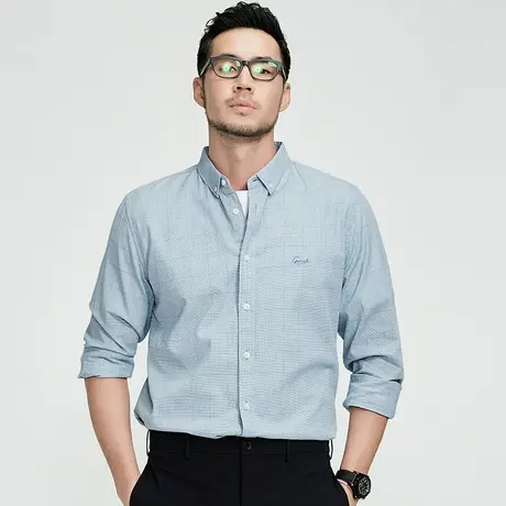 格慕施男士亚麻长袖衬衫麻布男休闲大码宽松棉格纹春秋装外穿衬衣图片