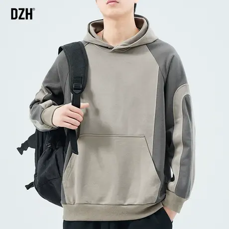 男士美式拼接卫衣男秋冬款连帽2024年新款设计感上衣加厚外套男款商品大图