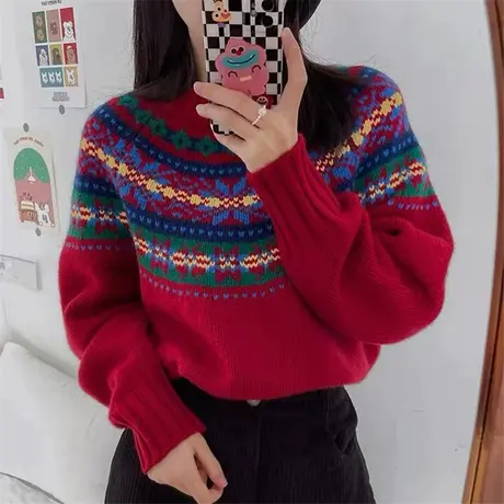 冬季半高领红色毛衣女新款2024爆款洋气时尚秋冬内搭针织打底衫图片