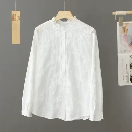 法式蕾丝立领刺绣白色衬衫女装外穿内搭上衣洋气春秋季衬衣打底衫图片
