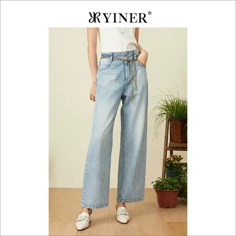 YINER音儿女装2022夏季新款磨白九分直筒棉麻牛仔裤商品大图