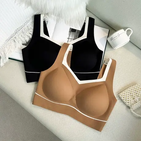 无痕内衣女反重力上托收副乳薄款睡眠背心式无钢圈运动大码文胸罩图片