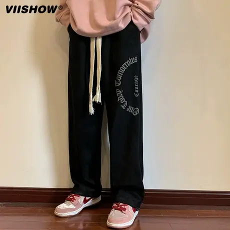 VIISHOW裤子男春季青少年潮牌宽松阔腿裤ins百搭潮流直筒休闲裤子商品大图
