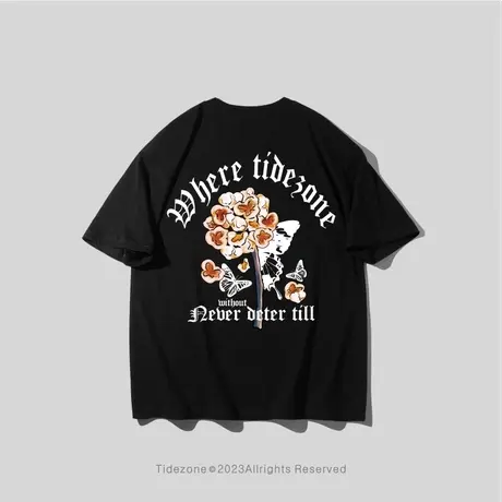 Ohlyah美式潮牌字母爆米花树纯棉圆领短袖春夏款宽松t恤男女同款图片