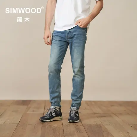 Simwood简木男装【ST01修身锥形】欧美简约水洗微弹蓝色牛仔裤男商品大图