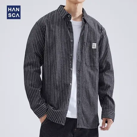 hansca条纹衬衫男士长袖春季日系复古高级感潮流百搭痞帅休闲外套商品大图