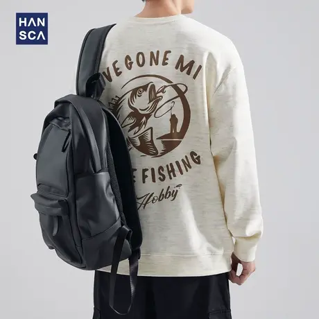 hansca休闲重磅卫衣男春秋季潮牌印花美式宽松圆领套头长袖上衣服商品大图