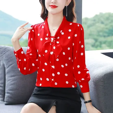 衬衫女士秋装新款2022年春秋法式上衣设计感高级波点长袖衬衣大码图片