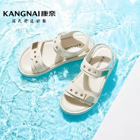 康奈女鞋2024年夏季新款牛皮休闲鞋子女士通勤百搭魔术贴时装凉鞋商品大图