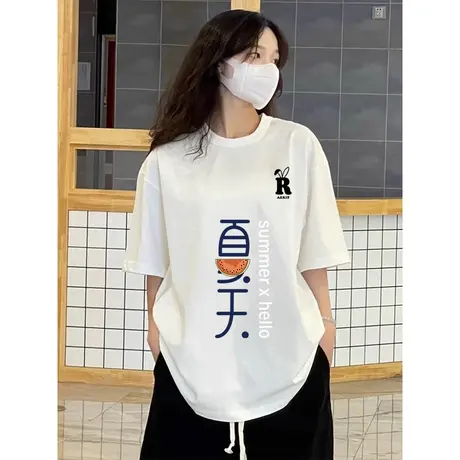 纯棉圆领短袖t恤女2024年夏季新款韩系宽松大版百搭显瘦气质上衣商品大图